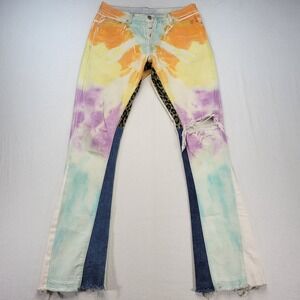 MNML Tie Dye Flare Jeans Men 30x35 Multicolor Leopard Distressed Streetwear